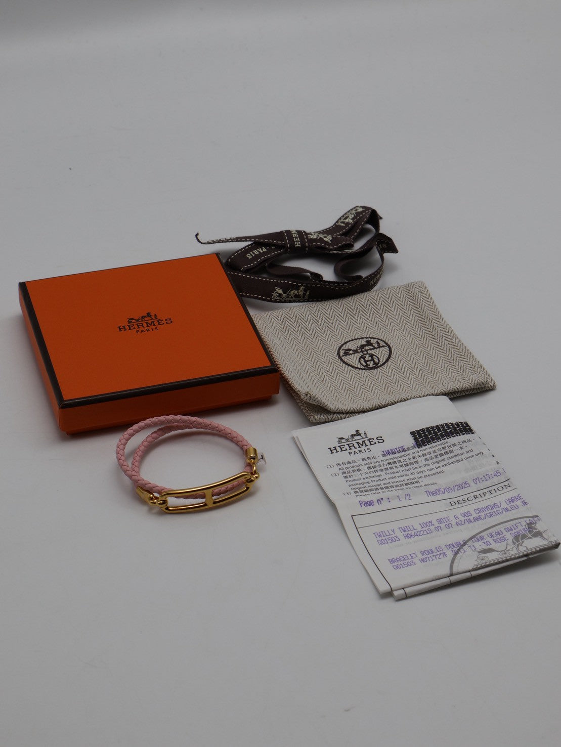 HERMES Roulis double tour雙圈小牛皮手環 - 櫻花粉金 XS