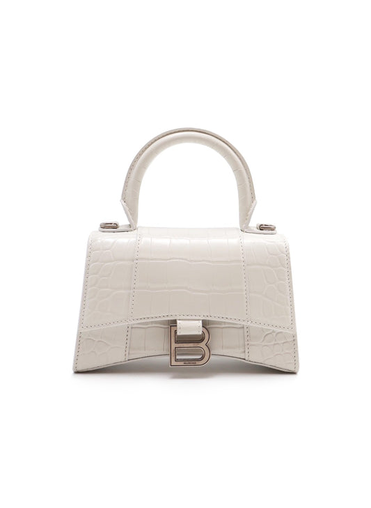 Balenciaga 閃亮小牛皮鱷魚壓紋沙漏包 - XS白銀
