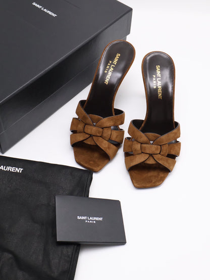 YSL Tribute麂皮高跟鞋 - 棕 35.5