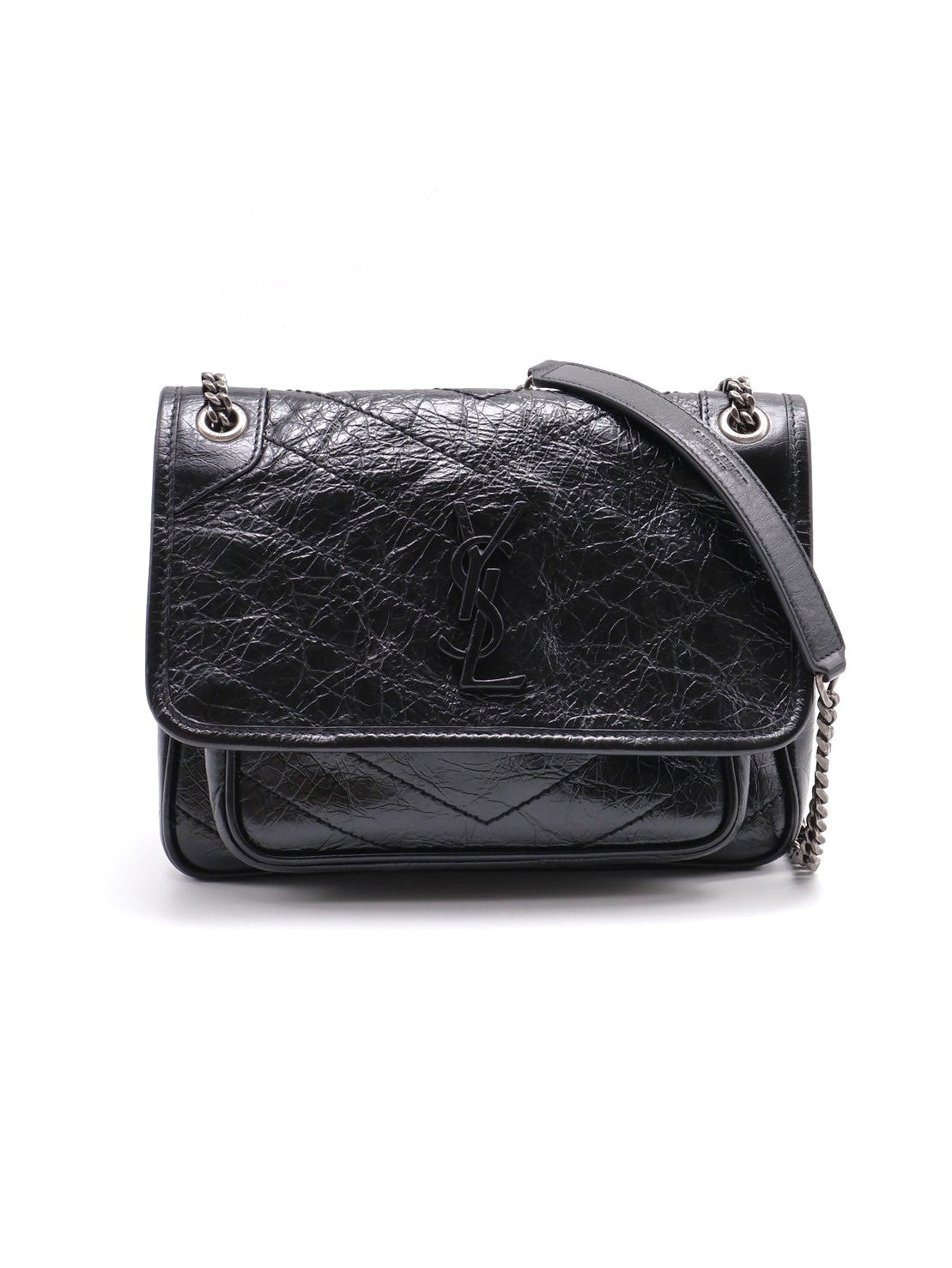 YSL Niki復古小牛皮手袋 - baby黑銀