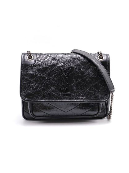 YSL Niki復古小牛皮手袋 - baby黑銀