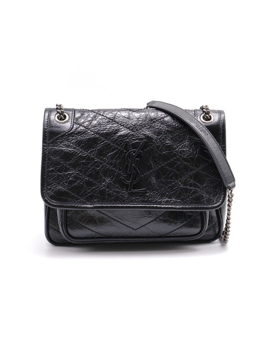 YSL Niki復古小牛皮手袋 - baby黑銀