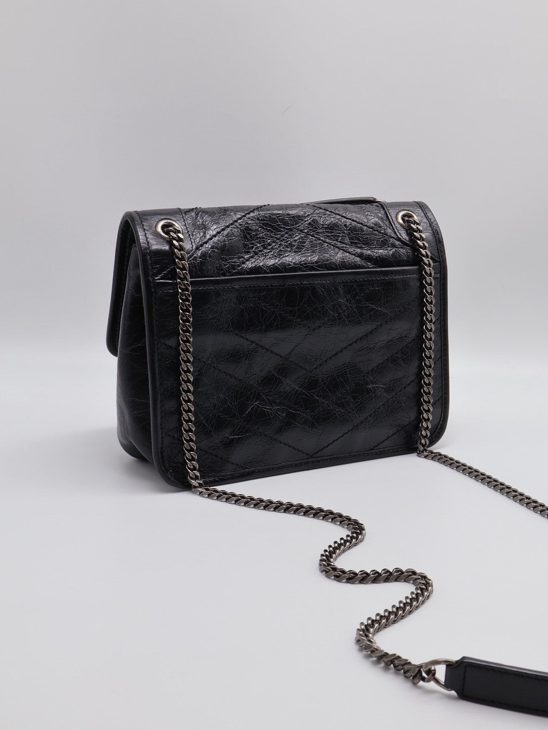 YSL Niki復古小牛皮手袋 - baby黑銀