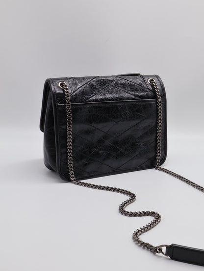 YSL Niki復古小牛皮手袋 - baby黑銀