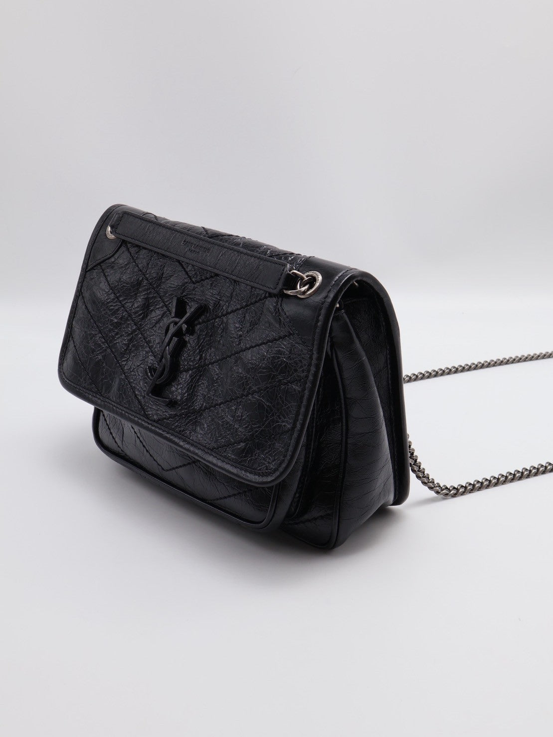 YSL Niki復古小牛皮手袋 - baby黑銀