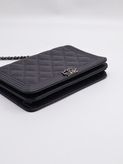 CHANEL Boy 粒面牛皮WOC - 炭灰銀26開