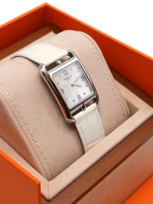 HERMES Cape cod watch 37 - 鱷魚皮粉筆白 B