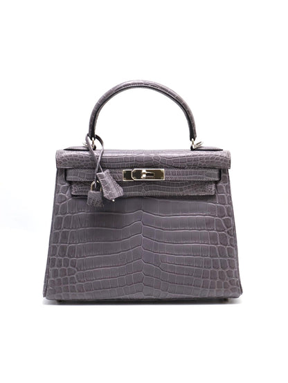 HERMES Kelly 28 霧面鱷魚皮 - 巴黎灰銀 🅀