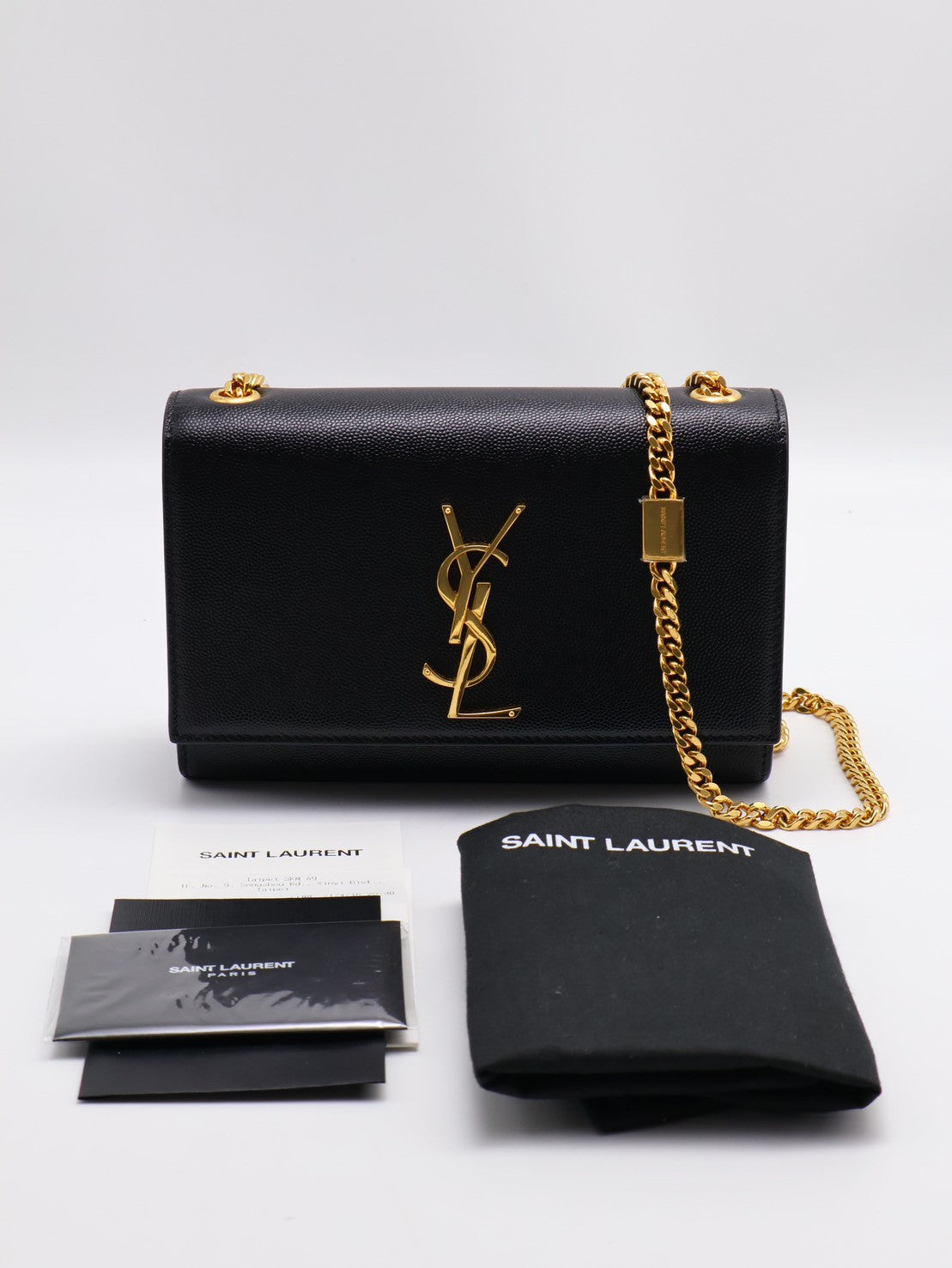YSL Kate粒面牛皮斜背包 - 小號黑金