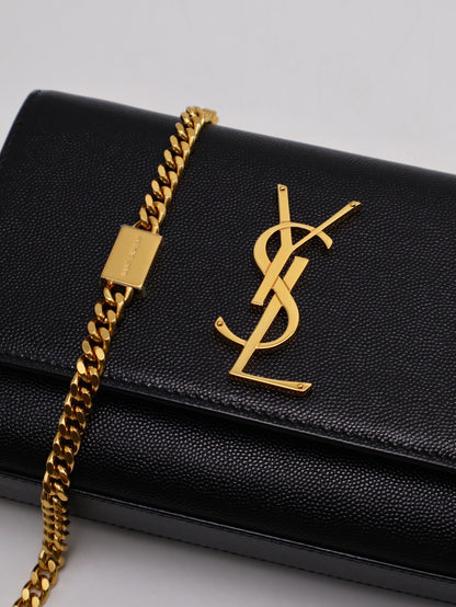 YSL Kate粒面牛皮斜背包 - 小號黑金