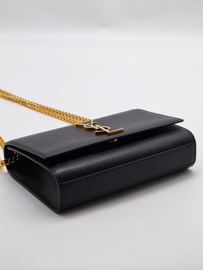 YSL Kate粒面牛皮斜背包 - 小號黑金