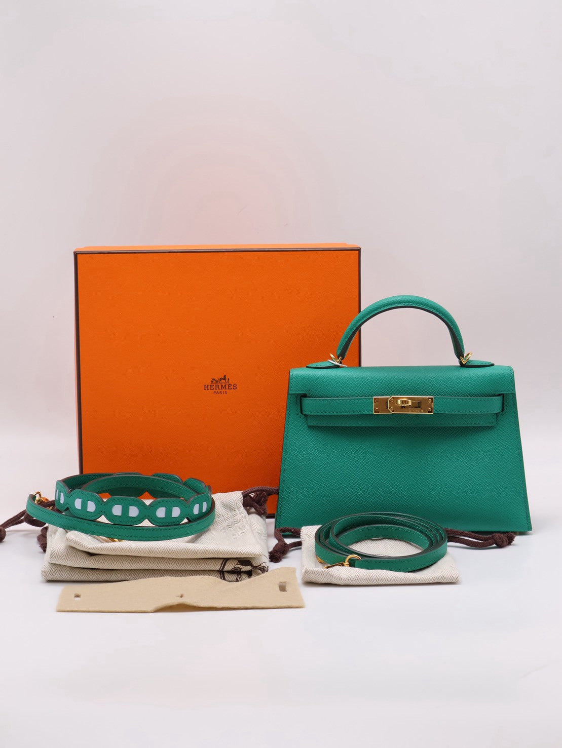 HERMES Mini Kelly ll - Vert Vertigo U4 絲絨綠金 Z