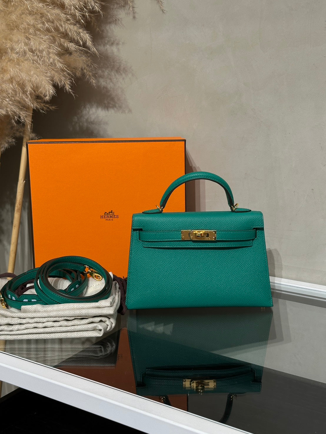 HERMES Mini Kelly ll - Vert Vertigo U4 絲絨綠金 Z