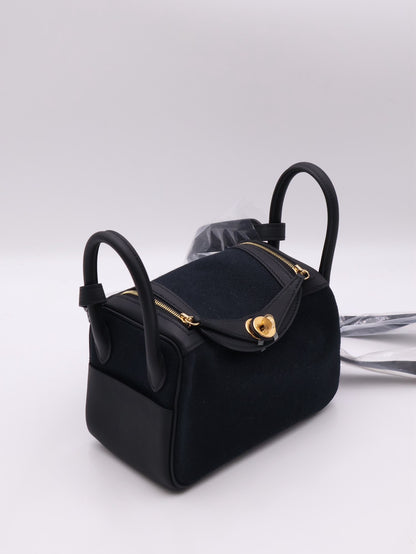 HERMES Mini Lindy ll - Noir 89 帆布黑金 G