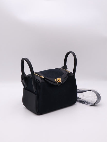 HERMES Mini Lindy ll - Noir 89 帆布黑金 G