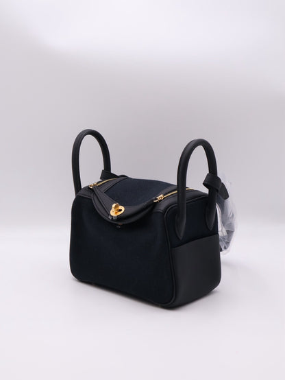 HERMES Mini Lindy ll - Noir 89 帆布黑金 G