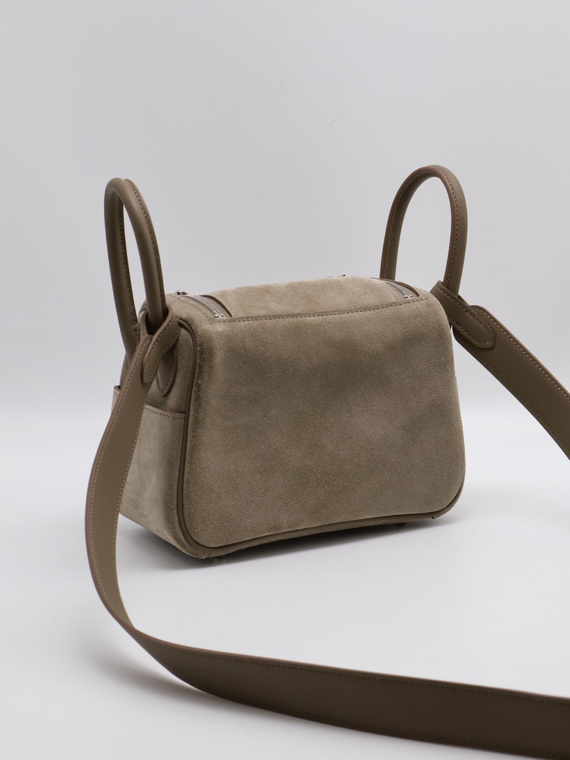 HERMES Mini Lindy ll - Etoupe 18 麂皮拚皮灰銀 W