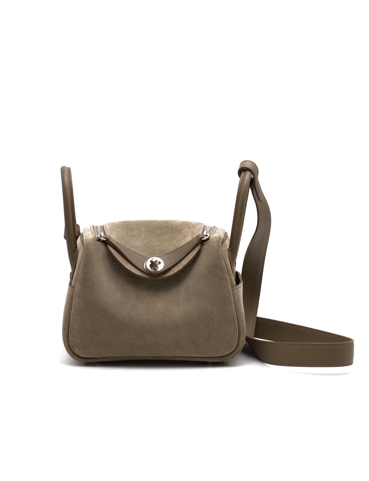 HERMES Mini Lindy ll - Etoupe 18 麂皮拚皮灰銀 W