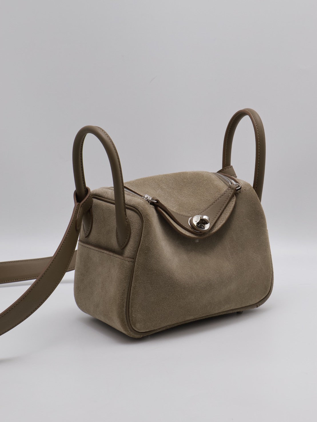 HERMES Mini Lindy ll - Etoupe 18 麂皮拚皮灰銀 W