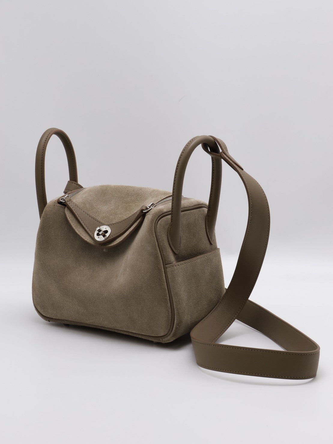 HERMES Mini Lindy ll - Etoupe 18 麂皮拚皮灰銀 W