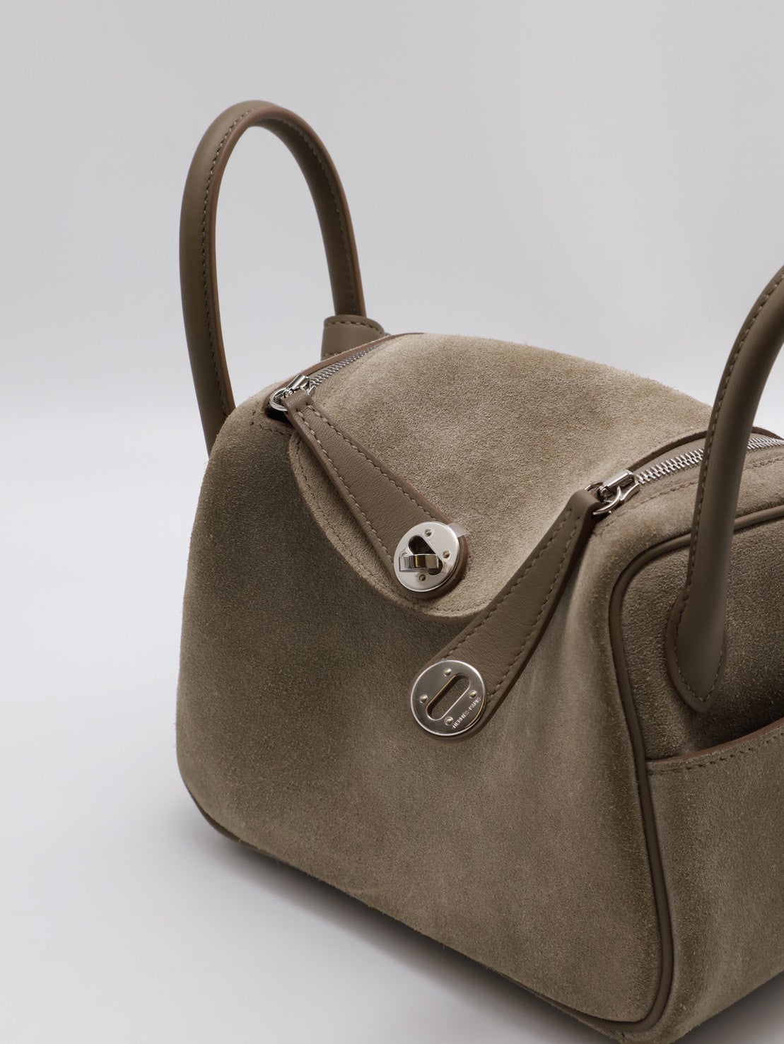 HERMES Mini Lindy ll - Etoupe 18 麂皮拚皮灰銀 W