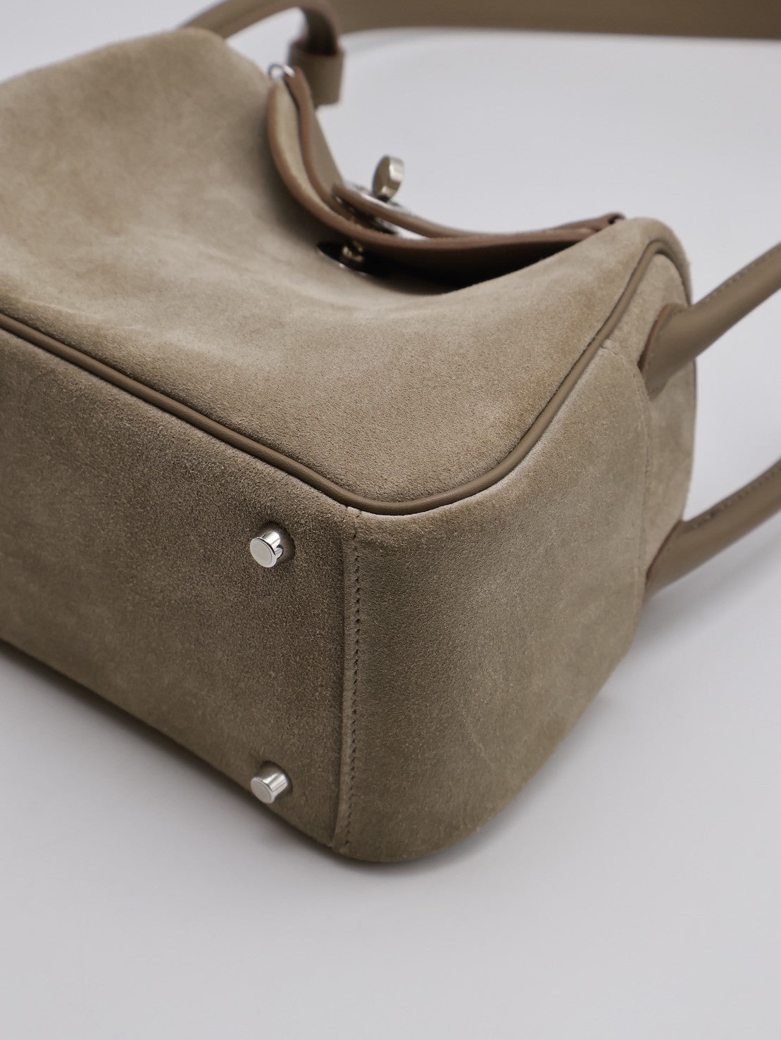 HERMES Mini Lindy ll - Etoupe 18 麂皮拚皮灰銀 W