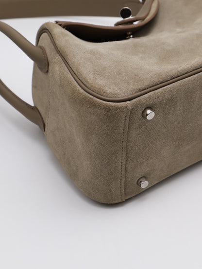 HERMES Mini Lindy ll - Etoupe 18 麂皮拚皮灰銀 W