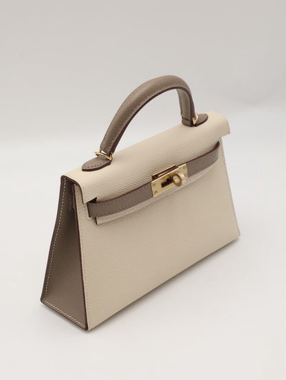 HERMES Mini Kelly ll - Craie/Etoupe 奶昔白拚大象灰金 W