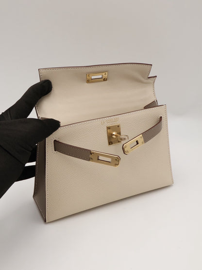 HERMES Mini Kelly ll - Craie/Etoupe 奶昔白拚大象灰金 W