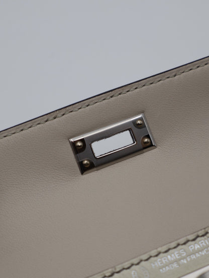 HERMES Mini Kelly ll - Nata/Etoupe 鴕鳥皮奶油白拚大象灰銀 K