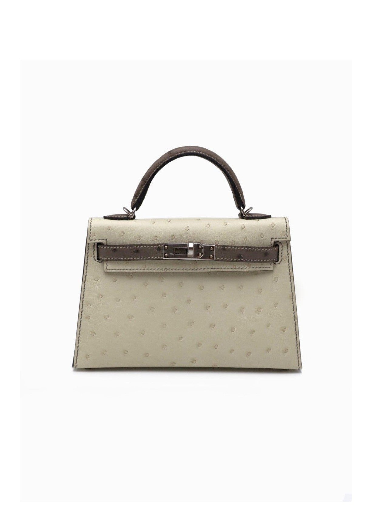 HERMES Mini Kelly ll - Nata/Etoupe 鴕鳥皮奶油白拚大象灰銀 K