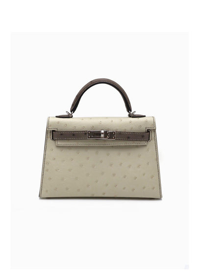 HERMES Mini Kelly ll - Nata/Etoupe 鴕鳥皮奶油白拚大象灰銀 K