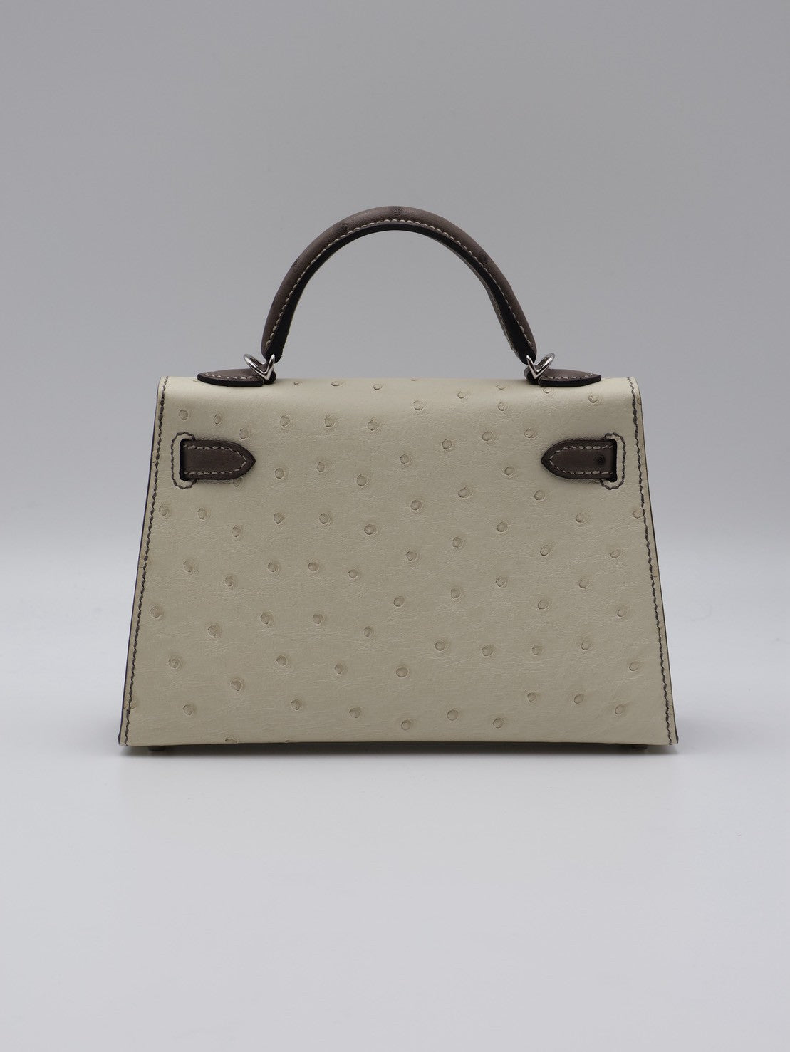 HERMES Mini Kelly ll - Nata/Etoupe 鴕鳥皮奶油白拚大象灰銀 K