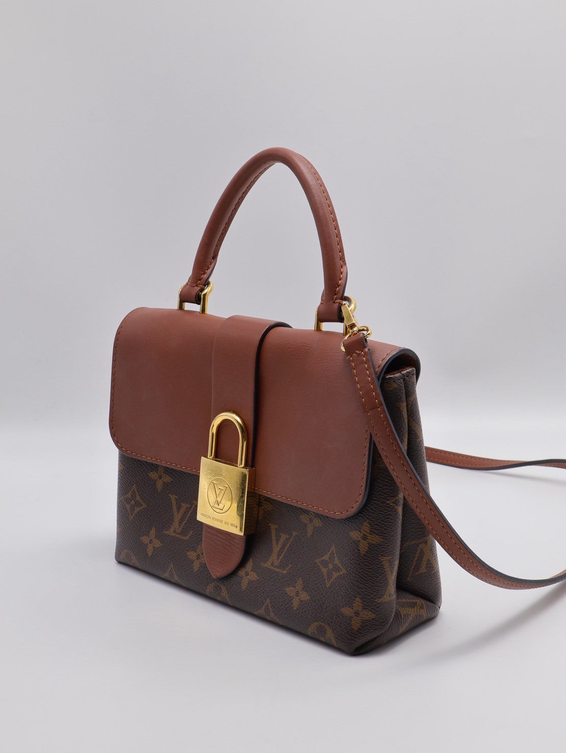LOUIS VUITTON Locky BB鎖頭包 - 老花拚焦糖棕
