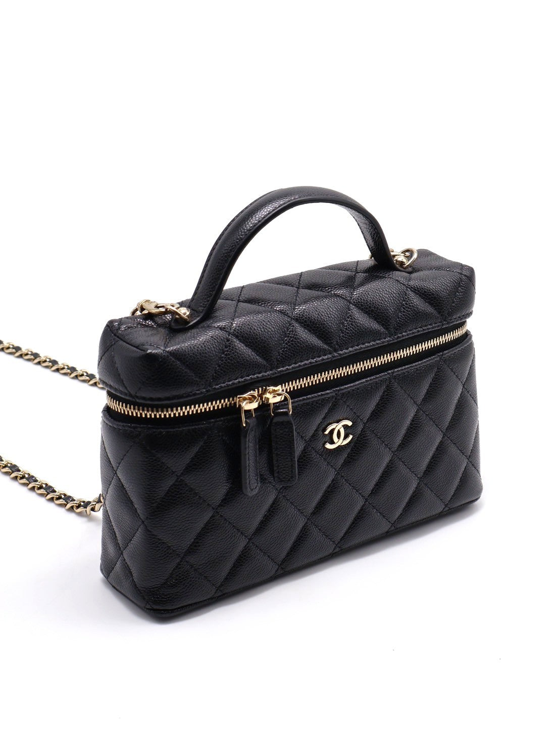 CHANEL LP粒面牛皮手提飯盒包 - 黑金