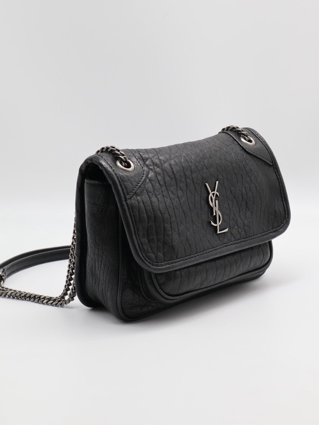 YSL Niki 粒面小羊皮手袋 - mini黑銀