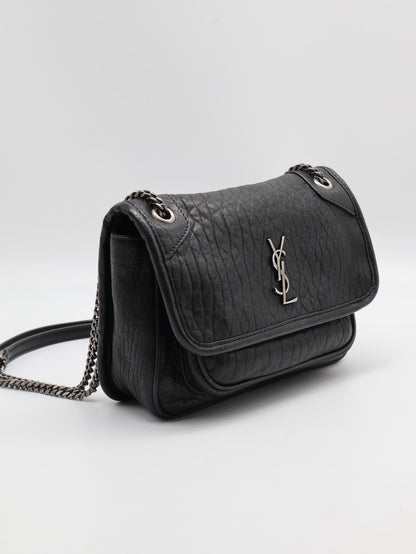 YSL Niki 粒面小羊皮手袋 - mini黑銀