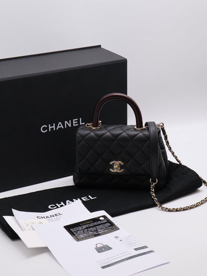 CHANEL Coco Handle蜥蜴紋壓花手柄 - Mini黑金31開