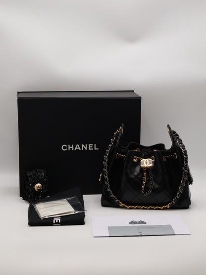 CHANEL 25 Mini Hobo Bag - 油蠟皮黑金銀