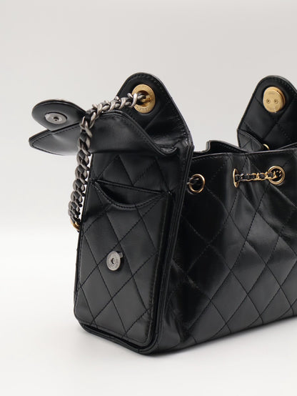 CHANEL 25 Mini Hobo Bag - 油蠟皮黑金銀
