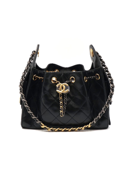 CHANEL 25 Mini Hobo Bag - 油蠟皮黑金銀