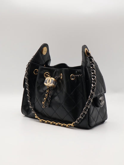 CHANEL 25 Mini Hobo Bag - 油蠟皮黑金銀