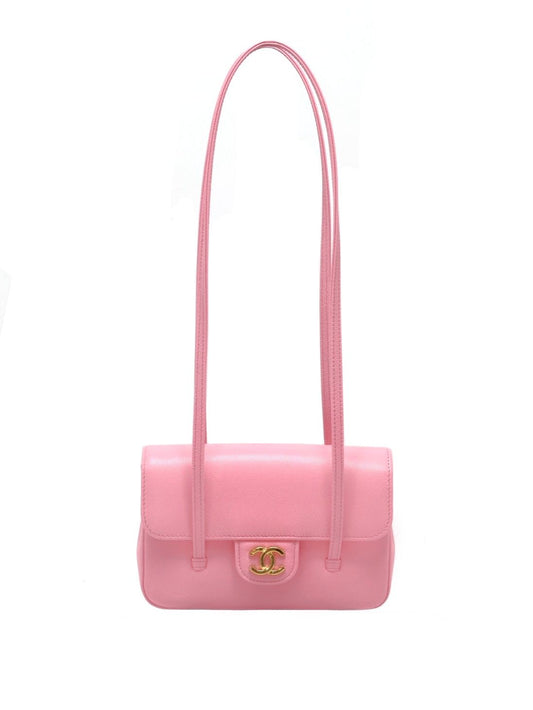 CHANEL 26P Preppy coco粒面牛皮單肩包 - Mini粉金