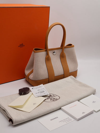 HERMES Mini garden party - 帆布沙灘金