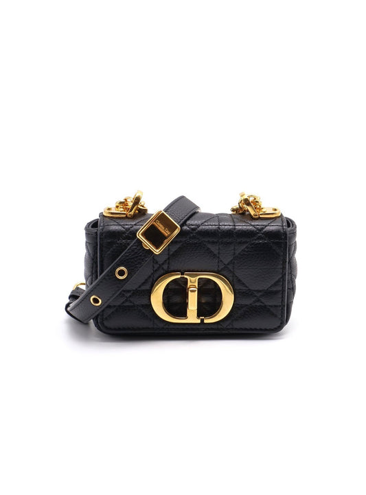 DIOR Caro藤格紋斜背包 - mini黑金