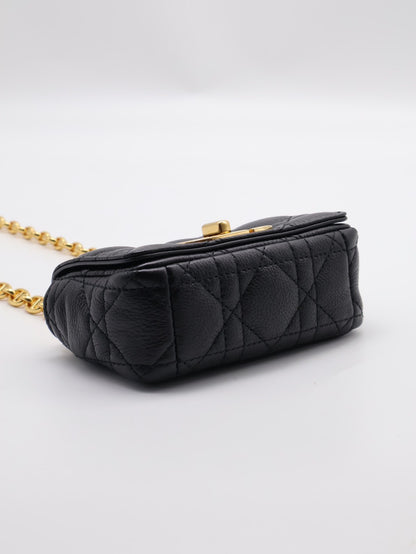 DIOR Caro藤格紋斜背包 - mini黑金