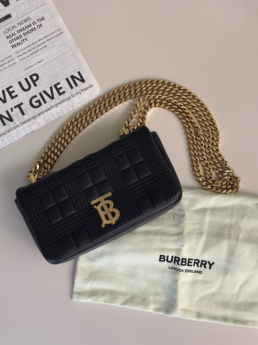 BURBERRY Mini lola TB釦格紋鍊包 - 黑金