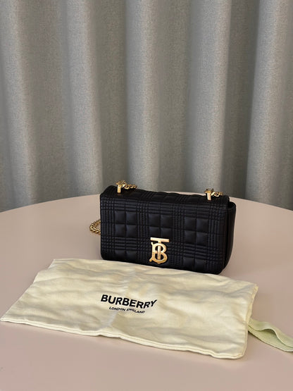 BURBERRY Mini lola TB釦格紋鍊包 - 黑金