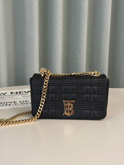 BURBERRY Mini lola TB釦格紋鍊包 - 黑金