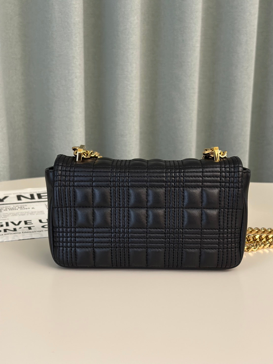 BURBERRY Mini lola TB釦格紋鍊包 - 黑金